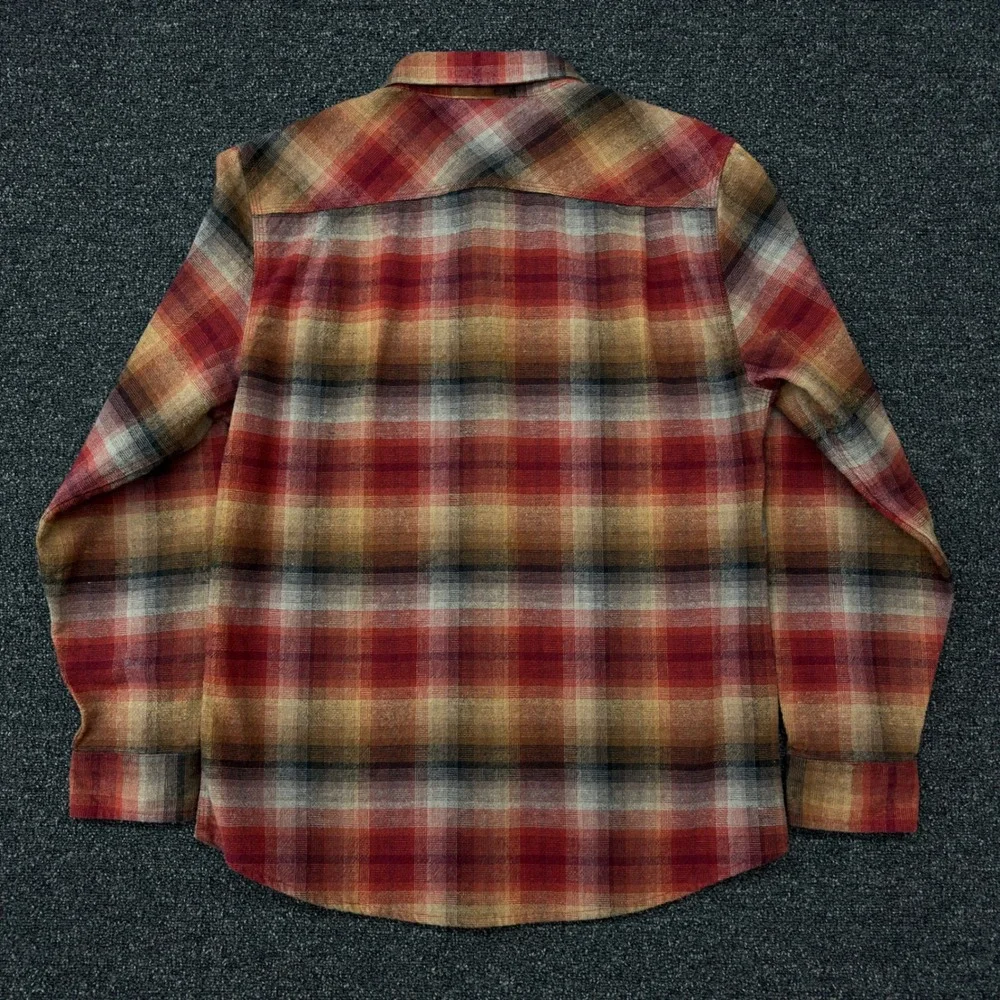 Brixton Bowery Flannel Shirt Mens Large Red Orange Plaid Long‎ Sleeve Button Up